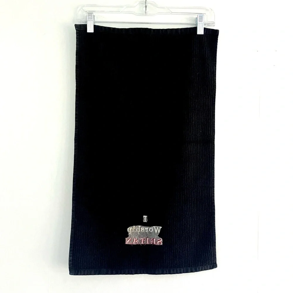 Vegan I worship seitan black embroidered kitchen towel